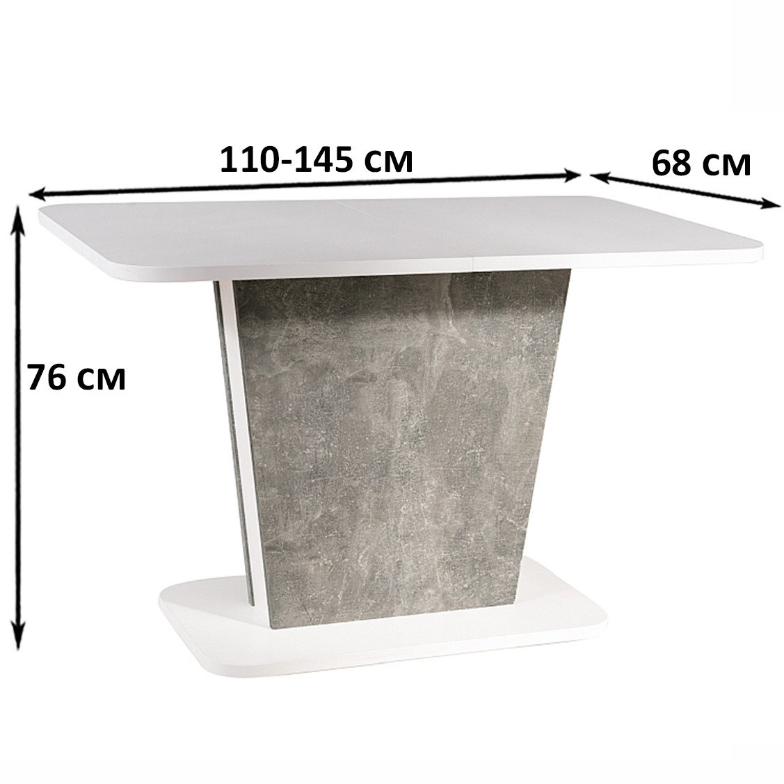 Маленький білий матовий розсувний стіл Calipso 110-145х68см для кухні на одній ніжці під бетон Польща, фото 1