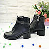 Жіночі шкіряні черевики на шнурівці і масивному каблуці, фото 2