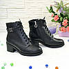 Жіночі шкіряні черевики на шнурівці і масивному каблуці, фото 3