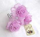 Шпильки для волосся з квітами з тканини ручної роботи "Бузкова чайна троянда", фото 2