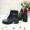 Черевики чорні жіночі шкіряні на невисокому каблуці, фото 2