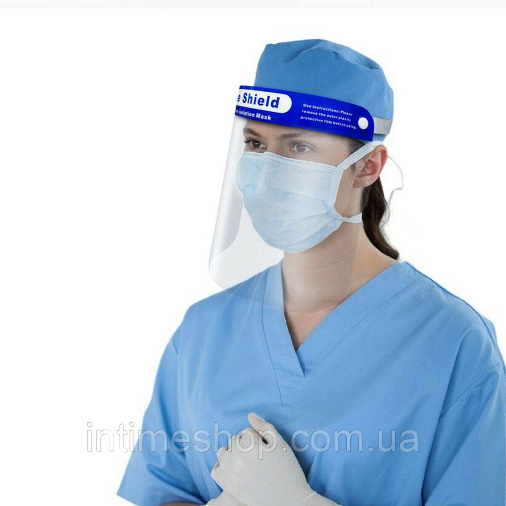 Защитный лицевой экран для лица пластиковый Face Shield, медицинский экран для лица (щиток захисний) (TI) - фото 5 - id-p1243488618
