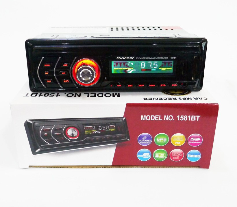 Автомагнитола 1DIN MP3-1581BT RGB/Bluetooth (Black) / Автомобильная магнитола / RGB панель + пульт управления - фото 2 - id-p1243501453