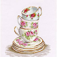Набор для вышивания нитками Luca-S Цветы Три чайные чашки Aida 16