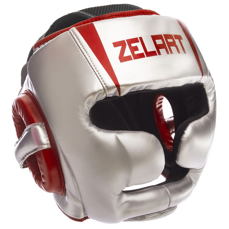 Шолом боксерський із повним захистом Zelart 1328 розмір M Silver-Red
