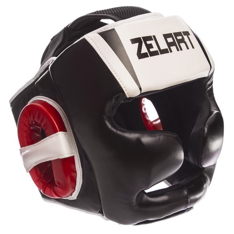 Шолом боксерський із повним захистом Zelart 1328 розмір L Black-White-Red