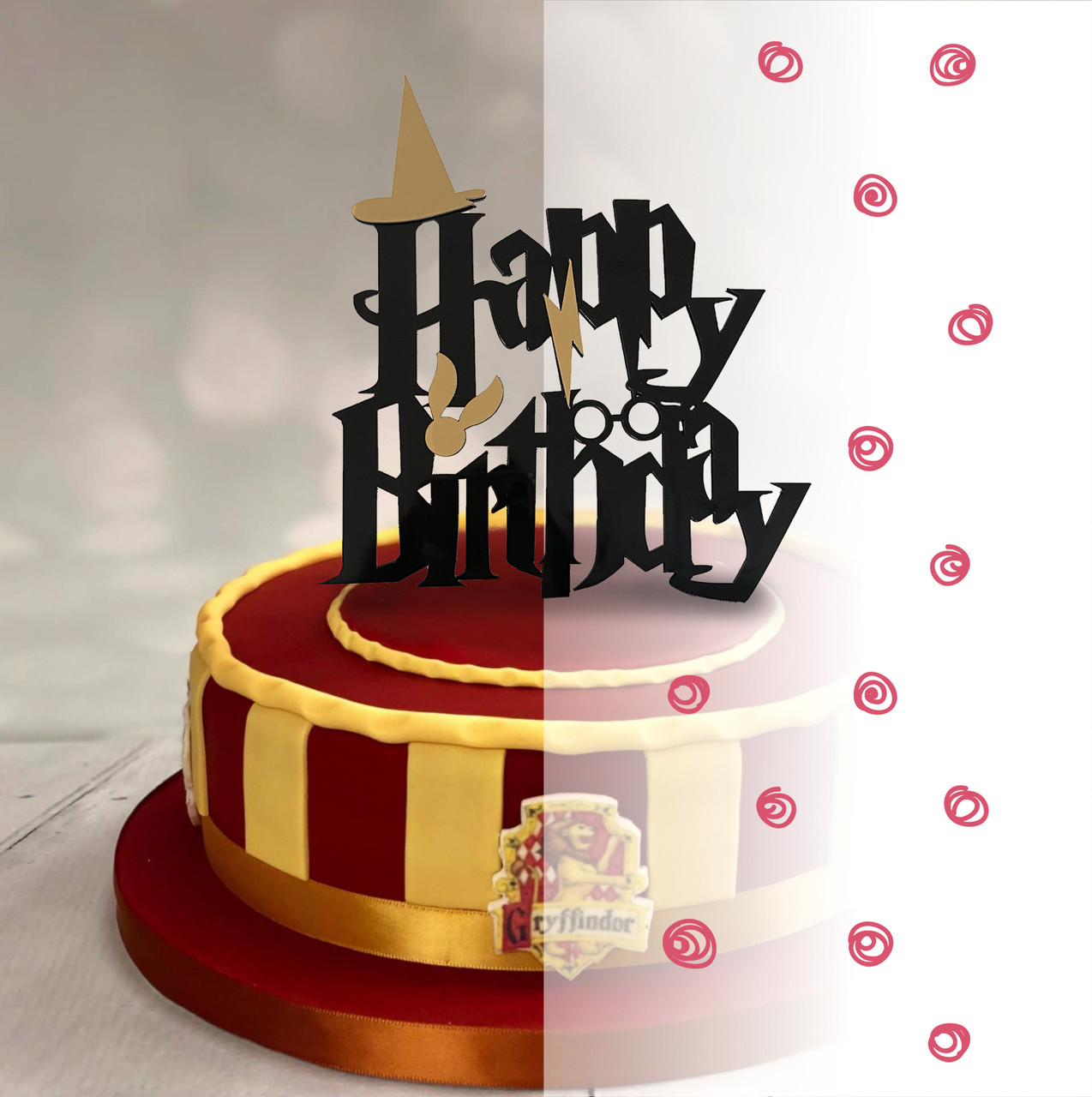 Топер фігурка на торт дзеркальний двосторонній "Happy Birthday" в стилі Гаррі Поттера Manific Decor
