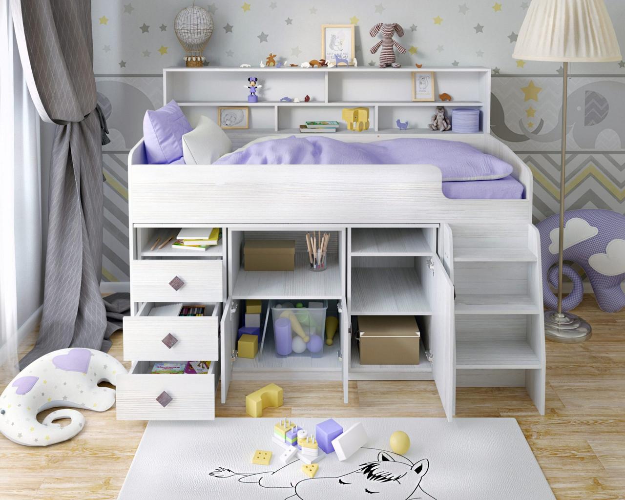 Детская кровать-чердак с рабочей зоной, со шкафчиками для белья " Малыш 5 " Кровать чердак с выкатным столом - фото 5 - id-p1243658776