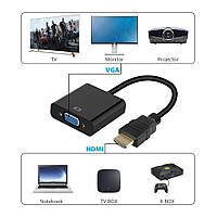 Конвертер HDMI to VGA с аудио, HDMI (папа) на VGA(мама) 10cm Black с звуком