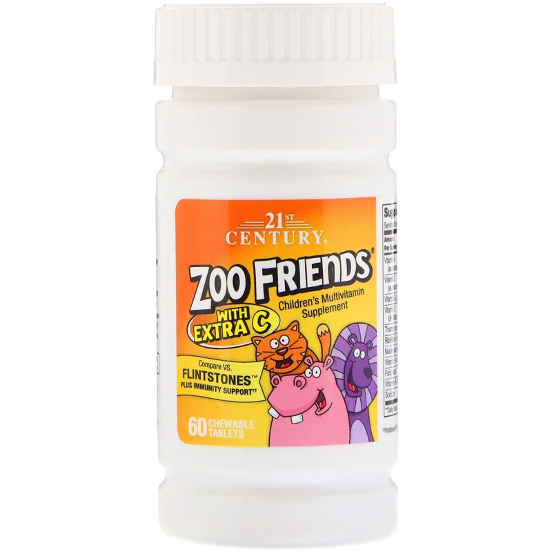 Вітаміни Zoo Friends with Extra C 21st Century 60 жувальних таблеток
