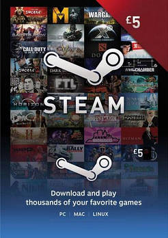 Подарункова карта Steam Wallet Steam Wallet £5 (GBP, для всіх регіонів)