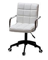 Кресло Augusto Arm BK-Modern Office с подлокотниками, белый кожзам на черной крестовине c колесами