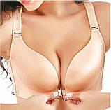 Бюстгальтер 85 C великий розмір для пишних грудей бежевий з метеликом без кісточок застібкою спереду, фото 6