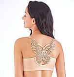 Бюстгальтер 100 D великий розмір для пишних грудей бежевий з метеликом без кісточок із застібкою спереду, фото 2