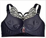 Бюстгальтер 95 D большой размер для пышной груди черный с бабочкой без косточек с застежкой спереди, фото 2