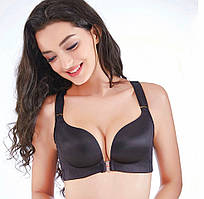 Бюстгальтер 110D-E великий розмір для пишних грудей чорний з метеликом без кісточок із застібкою спереду