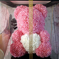 Мишка из 3D роз Teddy Rose hand made Розовый 40 см На подарок девушке день влюбленных 14 февраля Св.Валентина
