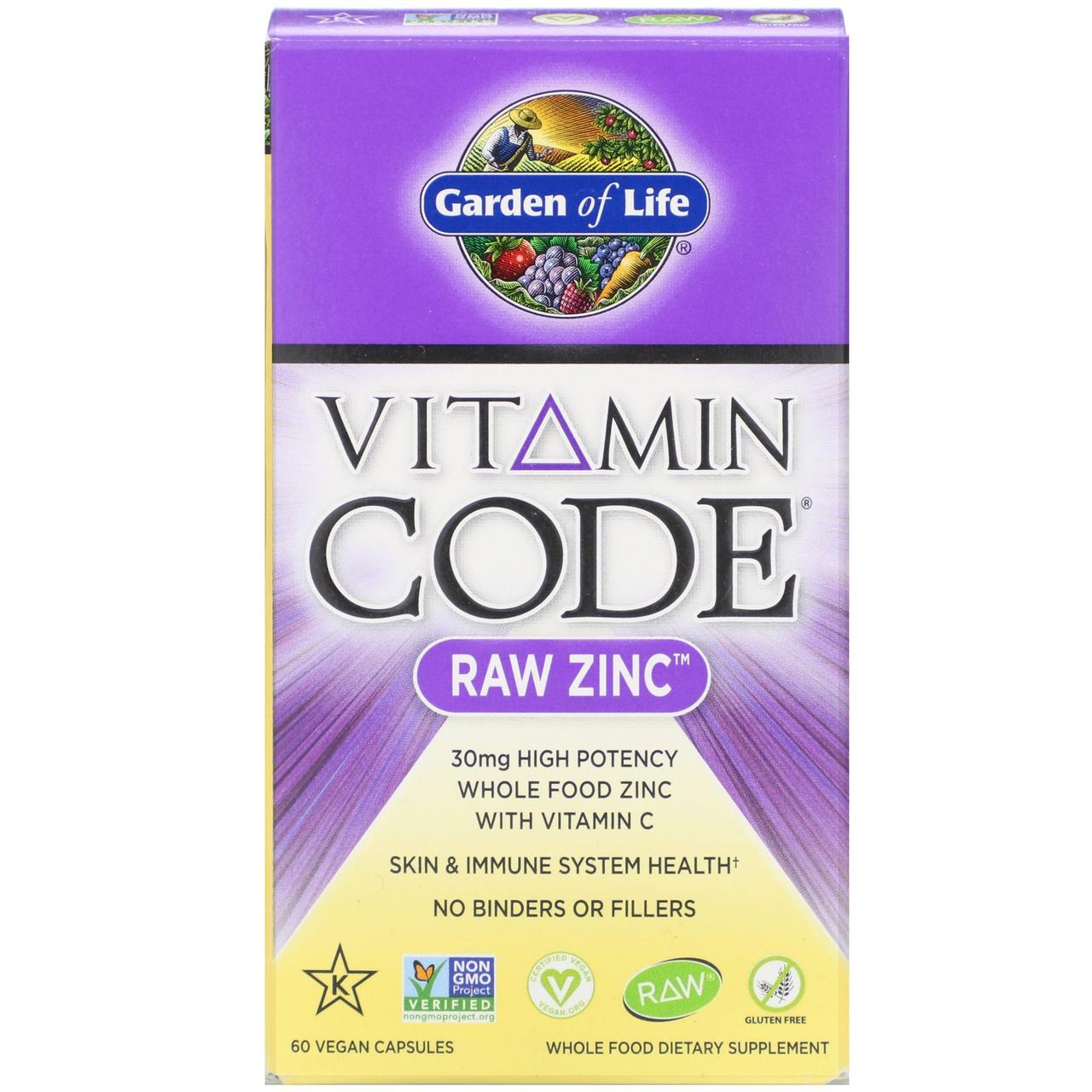 Цинк з сирих інгредієнтів, 60 веганських капсул, Garden of Life, Vitamin Code