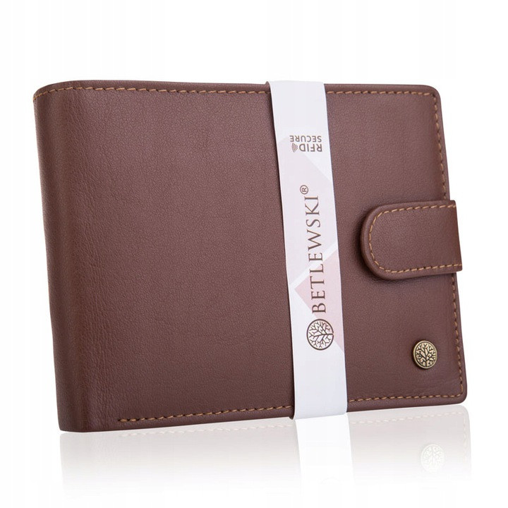 Чоловічий шкіряний гаманець Betlewski з RFID 9,5 х 12,5 х 2,5 (BPM-BH-60) - коричневий