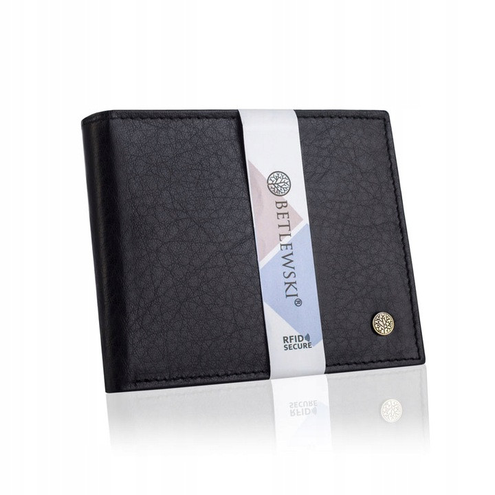 Чоловічий шкіряний гаманець Betlewski з RFID 9,4 х 11,5 х 1,5 (BPM-BH-66) - чорний
