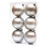 Набір ялинкових іграшок - кулі, 6 шт, D8 см, сріблястий, матовий, пластик (250287), фото 3