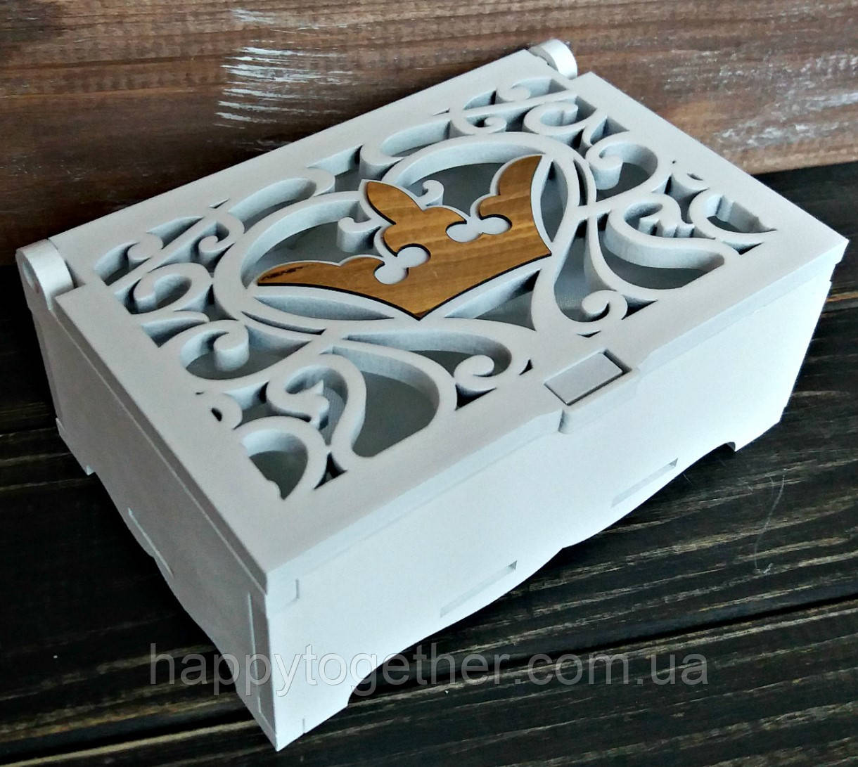 Дерев'яна скринька, коробочка для кілець "Корона"