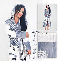 Халат жіночий довгий з капюшоном принтований олені