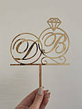 Топер фігурка на торт дзеркальний двосторонній Manific Decor "Ініціали в обручках NEW", фото 8