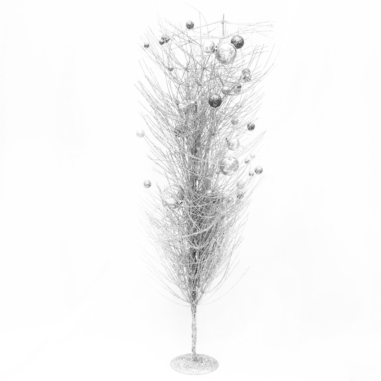 Дерево на підставці з кулями, 80 см, сріблястий, метал, пластик Новорічна декорація (770069-1)