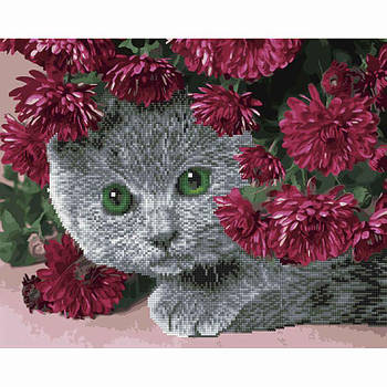 Картина розфарбування по номерах на полотні - 40*50см з елементами мозаїки BrushMe GZS1093 Кіт у кольорах