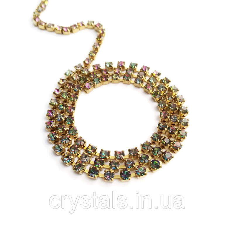 Стразовий ланцюжок Preciosa (Чехія) ss12 Crystal Vitrail Medium/латунь, фото 1