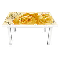 Наклейка на стол Amour (виниловая пленка ПВХ для мебели) Франция Эйфелева башня желтые Розы 600*1200 мм
