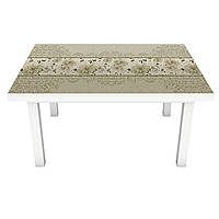 Наклейка на стол Винтажные Хризантемы (виниловая пленка ПВХ для мебели) под обои Орнамент Серый 600*1200 мм