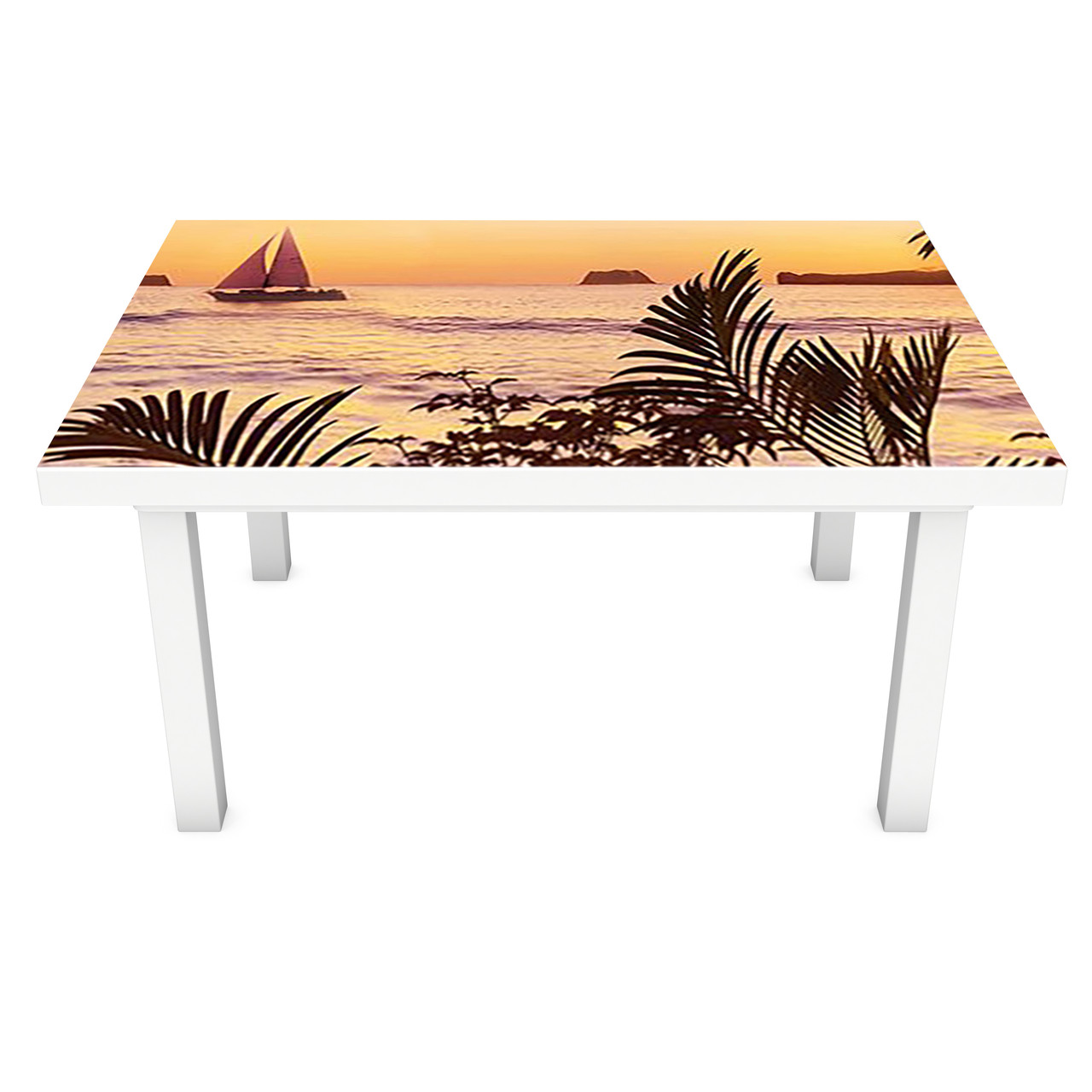 Наклейка на стіл Вітрильник (вінілова плівка ПВХ для меблів) пальми Море Бежевий 600*1200мм, фото 1