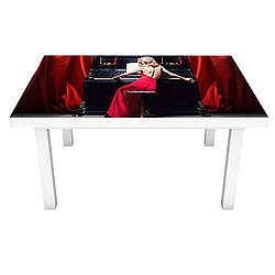 Наклейка на стіл Чорний Шовк (вінілова плівка ПВХ для меблів) дівчина рояль троянди 600*1200мм