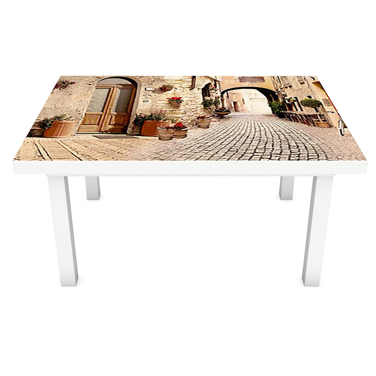 Наклейка на стіл Прованс 03 (вінілова плівка ПВХ для меблів) мощені вулиці бруківка Місто Бежевий 600*1200мм, фото 1