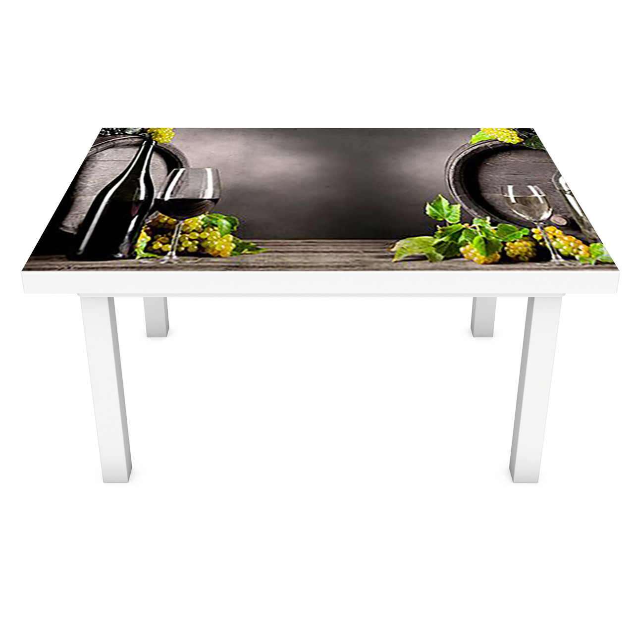 Наклейка на стіл Бочки Вино (вінілова плівка ПВХ для меблів) виноград келихи Напої Сірий 600*1200мм, фото 1