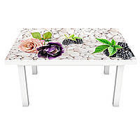 Наклейка на стол Ягоды и Цветы (виниловая пленка ПВХ для мебели) ежевика розы Абстракция Серый 600*1200 мм