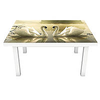 Наклейка на стол Лебеди (виниловая пленка ПВХ для мебели) птицы озеро рассвет Бежевый 600*1200 мм