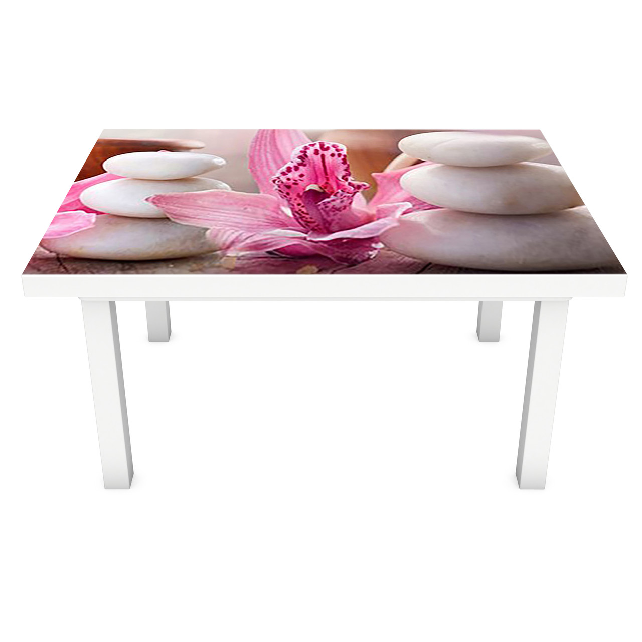 Наклейка на стіл Круглі Камені (вінілова плівка ПВХ для меблів) квіти релакс Абстракція Рожевий 600*1200мм, фото 1