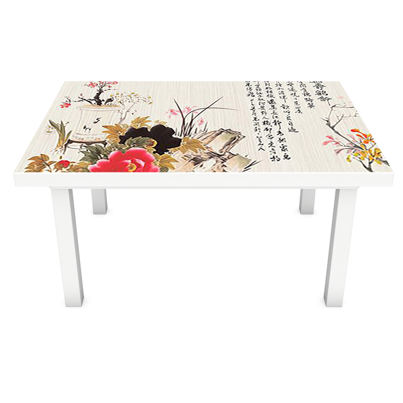 Наклейка на стіл Східний Гранат (вінілова плівка ПВХ для меблів) ієрогліфи Азія Журавель Сірий 600*1200мм, фото 1