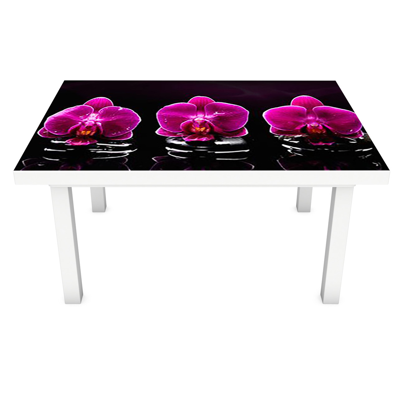 Наклейка на стіл Фіолетовий Орхідеї 02 (вінілова плівка ПВХ для меблів) квіти Чорний 600*1200мм, фото 1