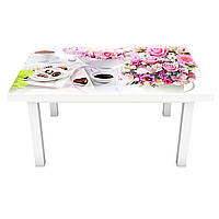 Наклейка на стол Цветочные букеты (виниловая пленка ПВХ для мебели) розы цветы сладости Розовый 600*1200 мм