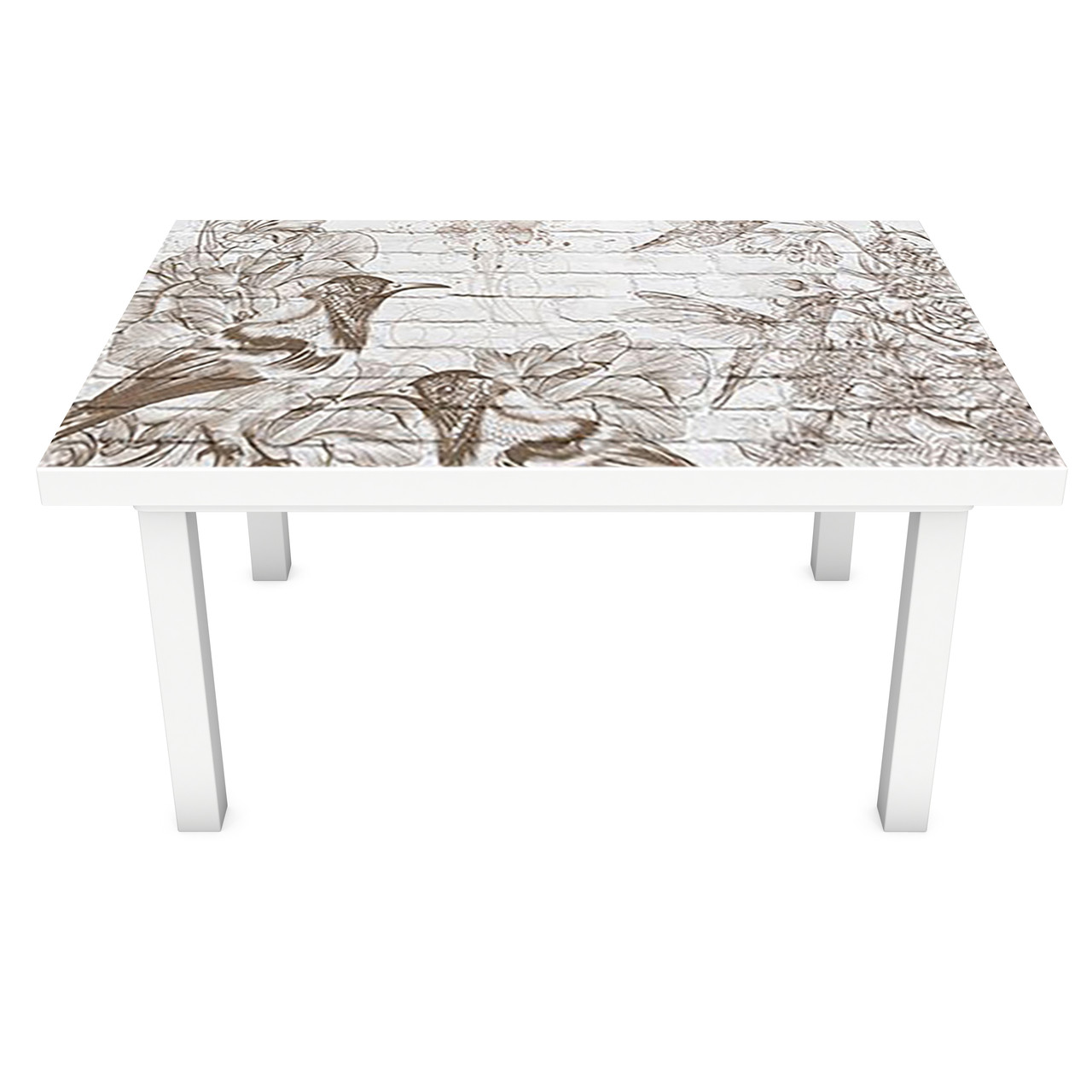 Наклейка на стіл Колібрі (вінілова плівка ПВХ для меблів) птиці під цеглу цегляна кладка Сірий 600*1200мм, фото 1