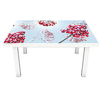 Наклейка на стол виниловый Морозная Калина (виниловая пленка ПВХ для мебели) иней ягоды голубой 600*1200 мм