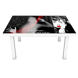 Наклейка на стіл Дівчина в червоному (вінілова плівка ПВХ для меблів) комікси Люди силуети Чорний 600*1200мм