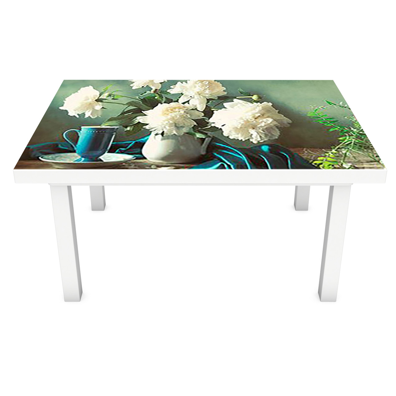 Наклейка на стіл Тюльпани і Півонії (вінілова плівка ПВХ для меблів) квіти букети Зелений 600*1200мм, фото 1