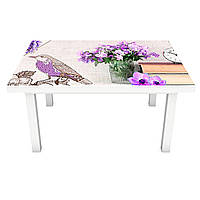 Наклейка на стіл Фіолетова Птах (вінілова плівка ПВХ для меблів) квіти метелики букети 600*1200мм