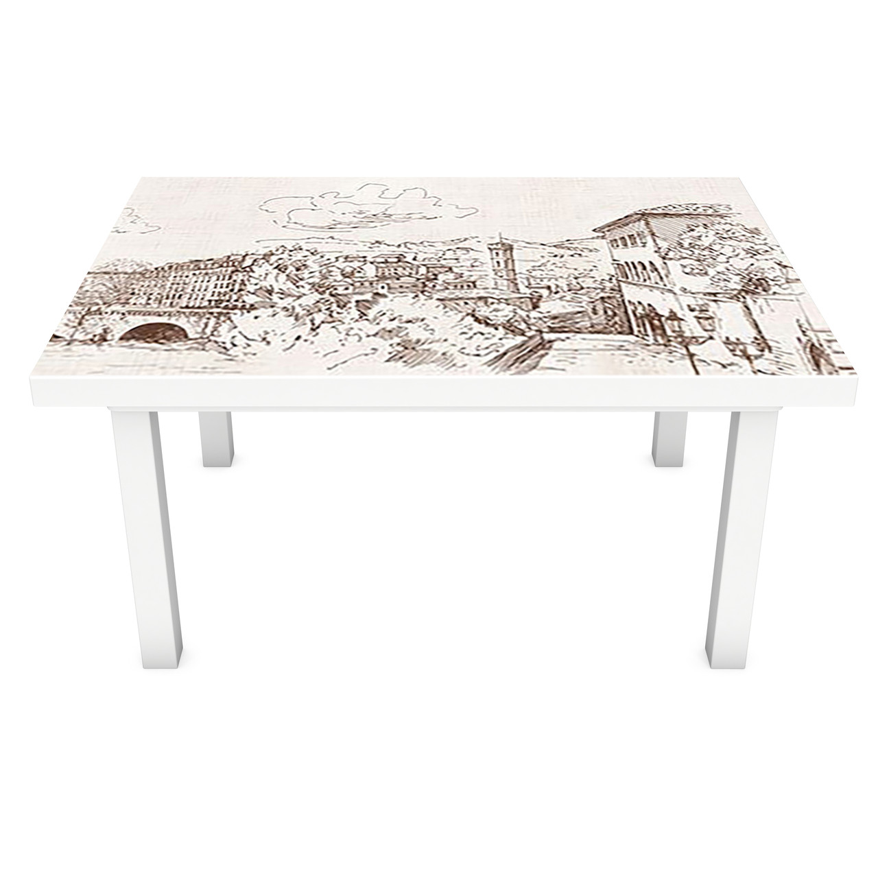 Наклейка на стіл Намальований Місто (вінілова плівка ПВХ для меблів) олівець Бежевий 600*1200мм, фото 1