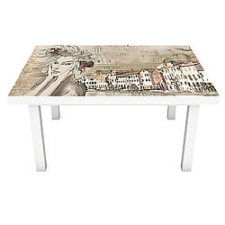 Наклейка на стіл Дівчина Італія (вінілова плівка ПВХ для меблів) вантажу Рим Колізей Бежевий 600*1200мм